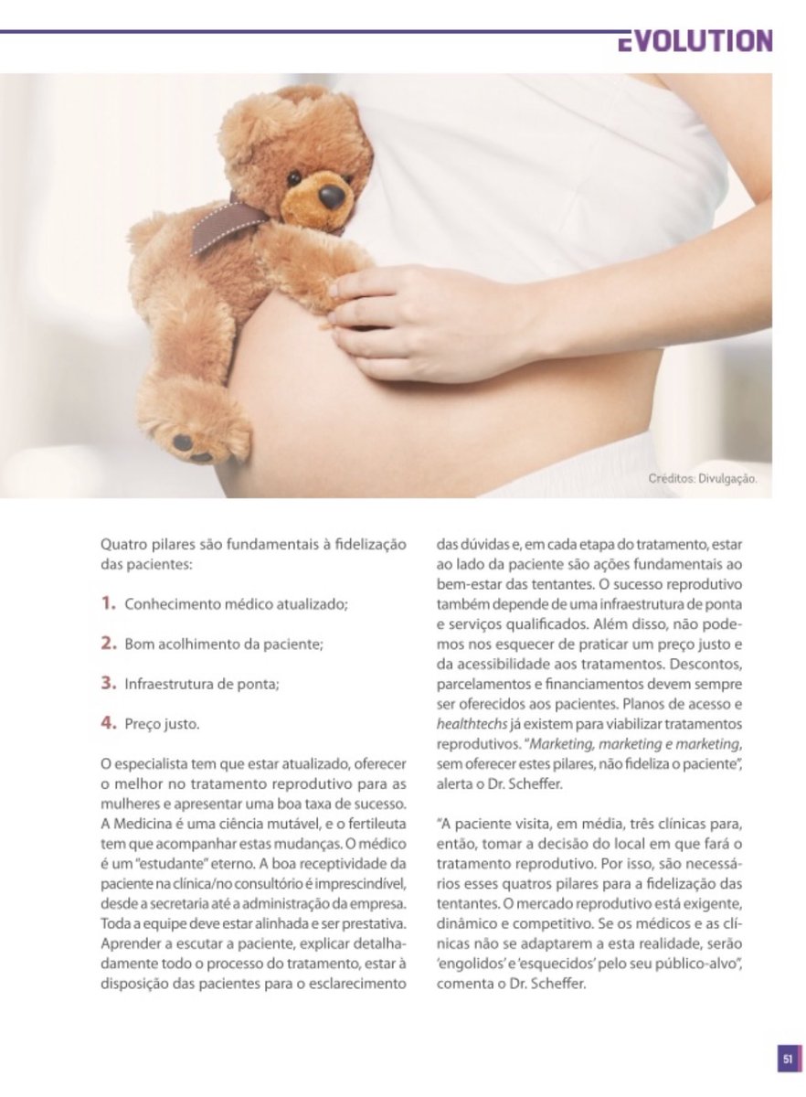 JuBrumScheffer's tweet photo. Fidelização do paciente : um desafio para o mercado da Reprodução Humana . @drjulianoscheffer #fertileutabh @revistaevolution https://t.co/7zwN47fRiR