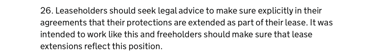 Six days after my detailed submissions to @DLUHC, they have now acknowledged lease extensions mean loss of #leaseholderprotections. BTW there is NO statutory provision for a landlord to be COMPELLED to "carry over" those protections into an extended lease.
#BuildingSafetyActFail