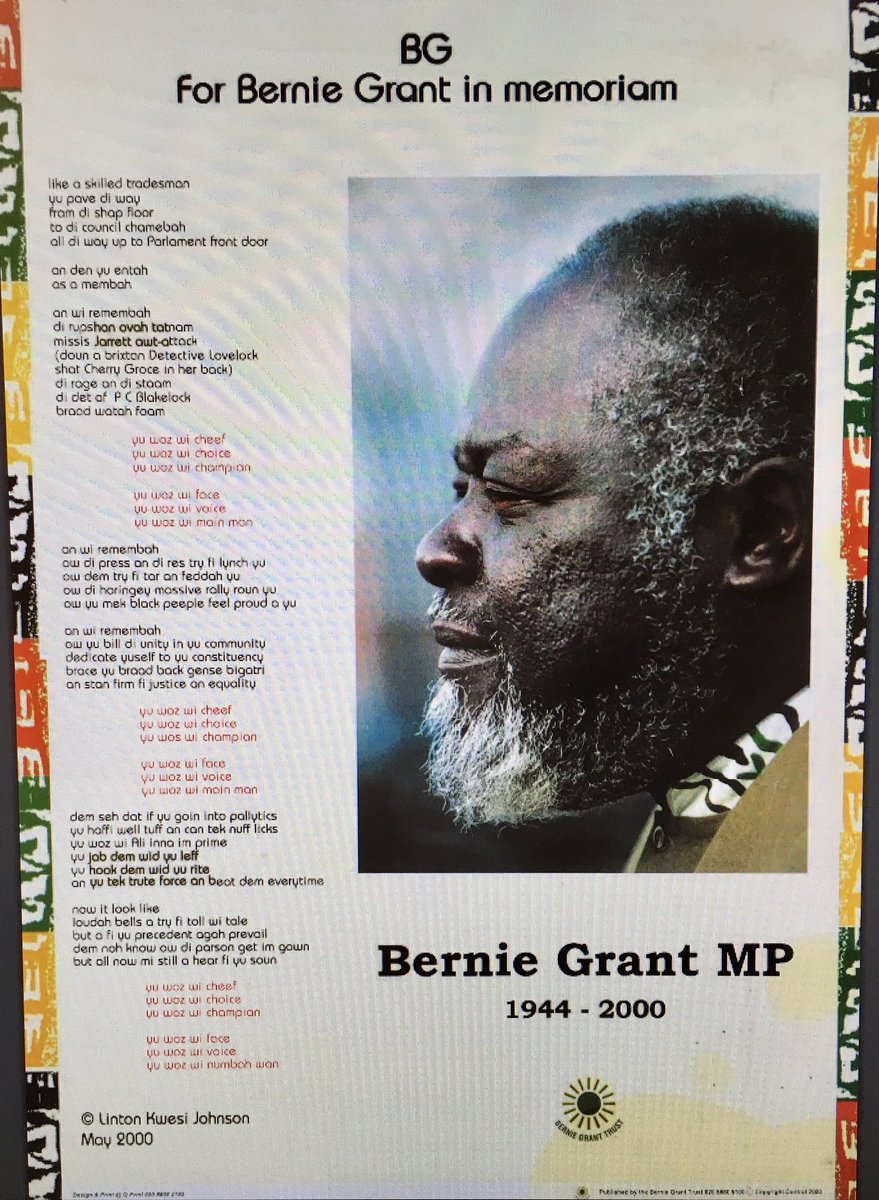 From our archive: Bernie Grant died this day, 8th April 2000. Remembered here by father of dub poetry #LintonKwesiJohnson