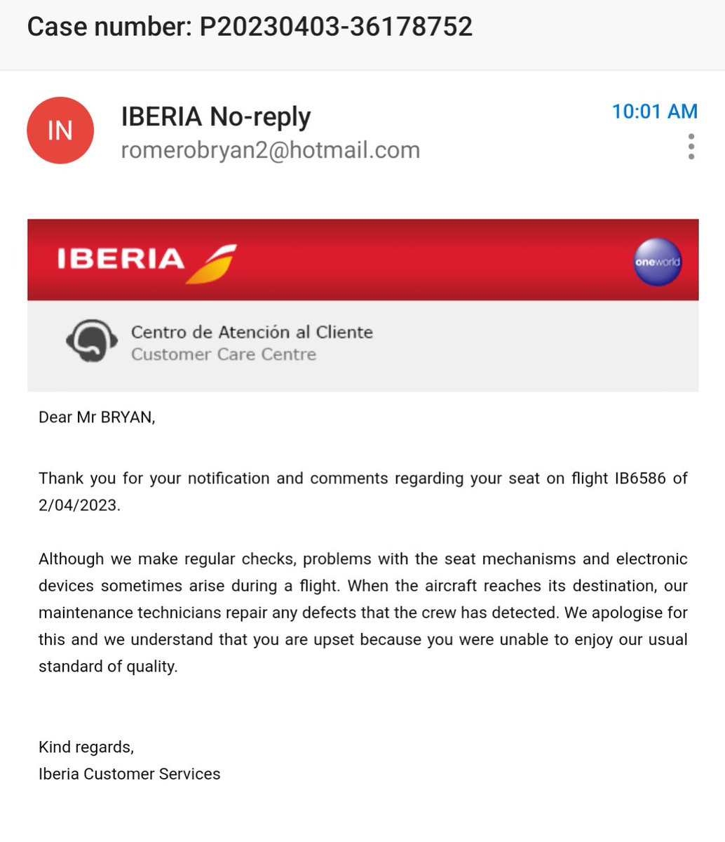 romerobryan's tweet photo. @Iberia I've seen your inbox message @Iberia &amp; quite frankly, its just a bunch of procedures in place to make it appear that you're doing something! In terms of consumer navigation, it sounds very complicated to lodge a 2nd complaint! Please just have your team CONTACT ME re: case number https://t.co/l97VH5yxxa