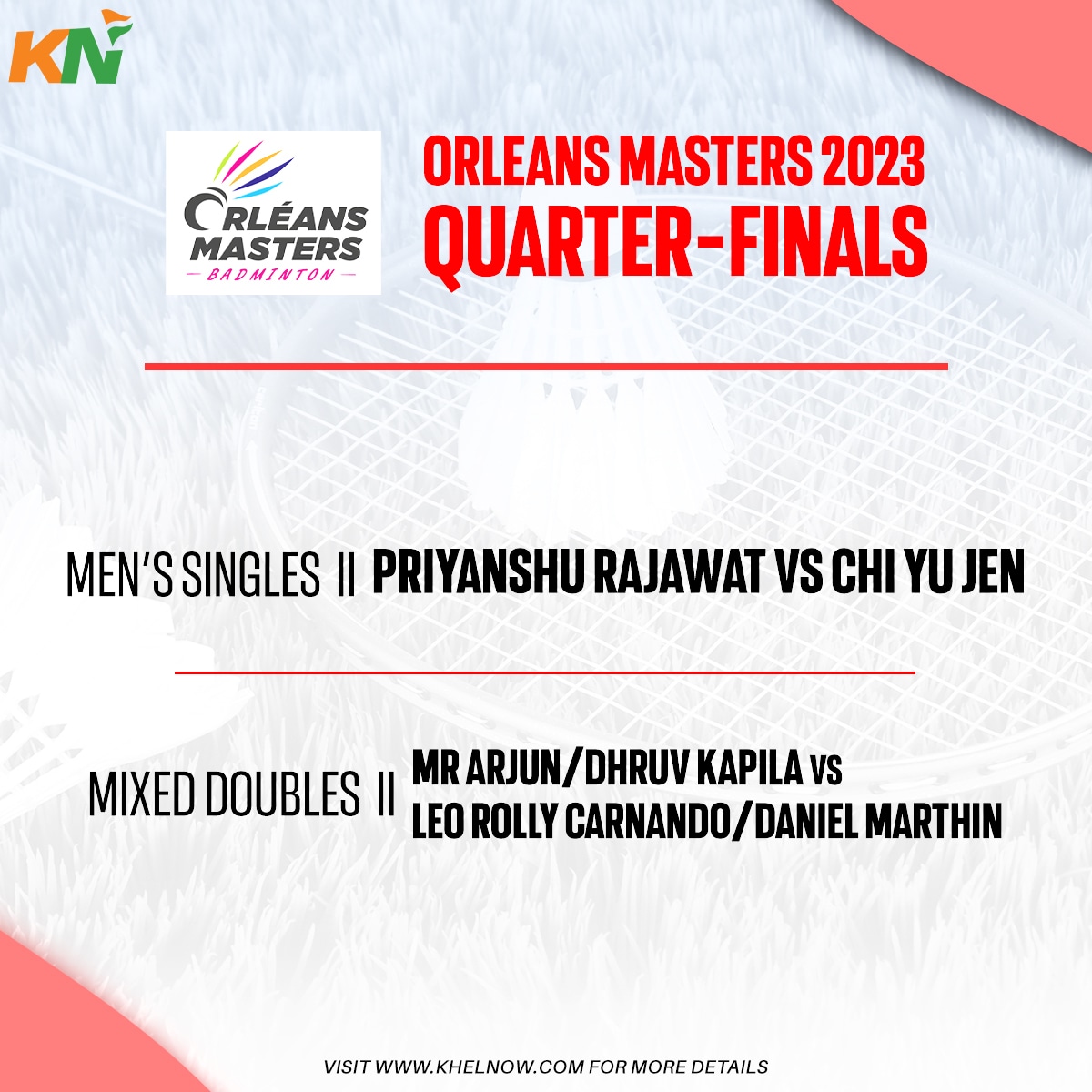 KhelNow's tweet image. India have two representatives left in the quarter-finals of the ongoing Orleans Masters 2023 tournament 🏸

#Badminton #IndiaOnTheRise #OrleansMasters