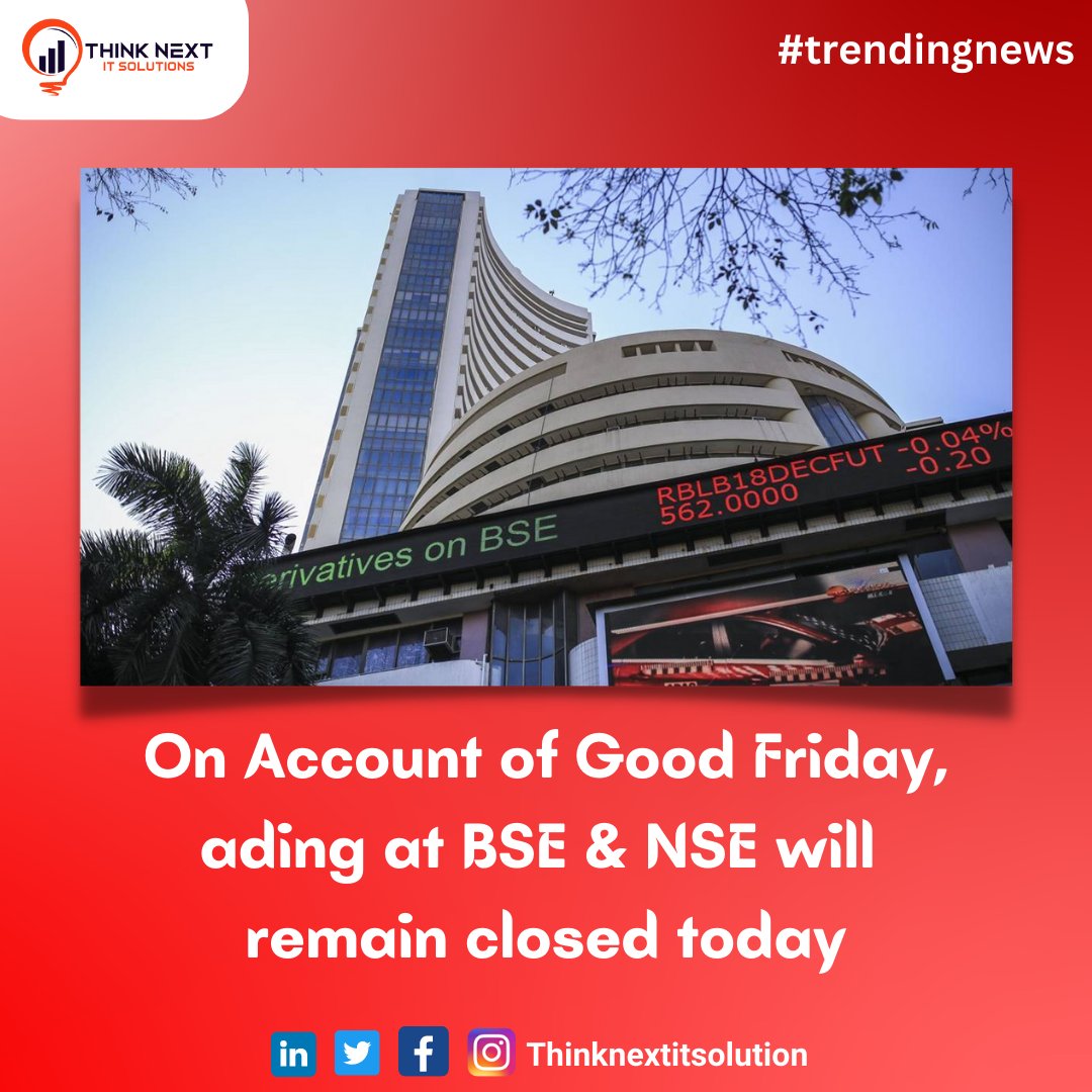 ThinknextIT's tweet photo. This means, there will be no trading activity taking place at Indian stock market today.

Source : Livemint

→ Visit our website to know more - https://t.co/3cixYcmOnD

Book your free Algo trading demo now
#StockMarketindia #stockmarketeducation #nseindia #bseindia https://t.co/SrF2HubaiJ