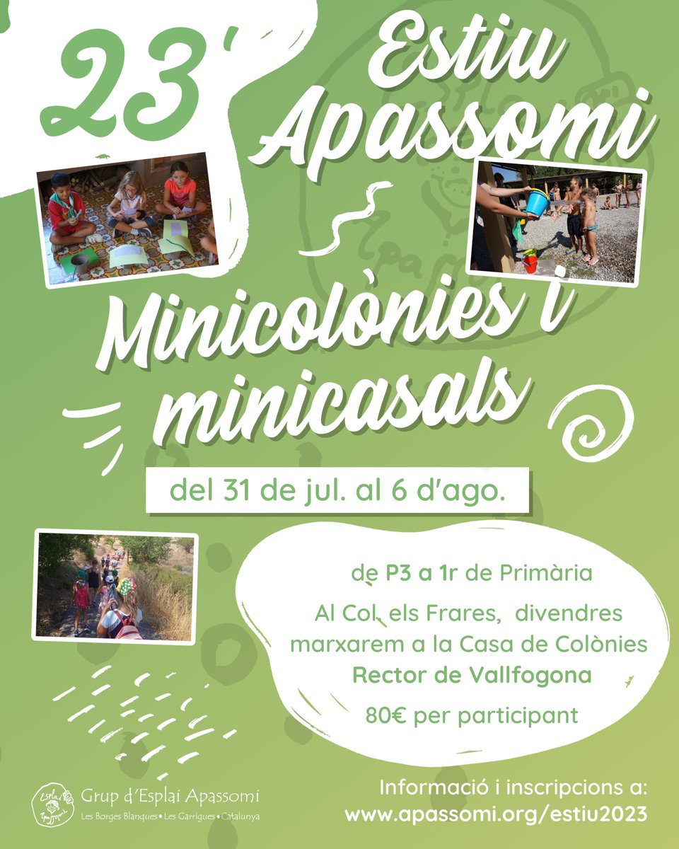 apassomi's tweet photo. ☀ Ja tenim aquí els Minicasals i Minicolònies d'Estiu! Inscriu-te del 17 al 23 d'abril. 📱 Tota la info: https://t.co/u5TKPHIRU4 https://t.co/J3T5GIMFRw
