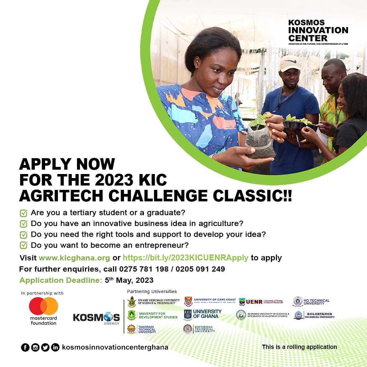KIC AGRICTECH CHALLENGE CLASSIC 2023.
Kindly use the link below to apply 

bit.ly/2023KICUENRApp…

#uenr #uenrishome #uenrat10