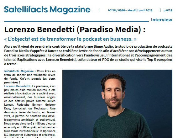 Lorenzo Benedetti (Paradiso Media) : « L’objectif est de transformer le podcast en business »

Article réservé aux abonnés : satellifacts.com/fr/tour/news/3…