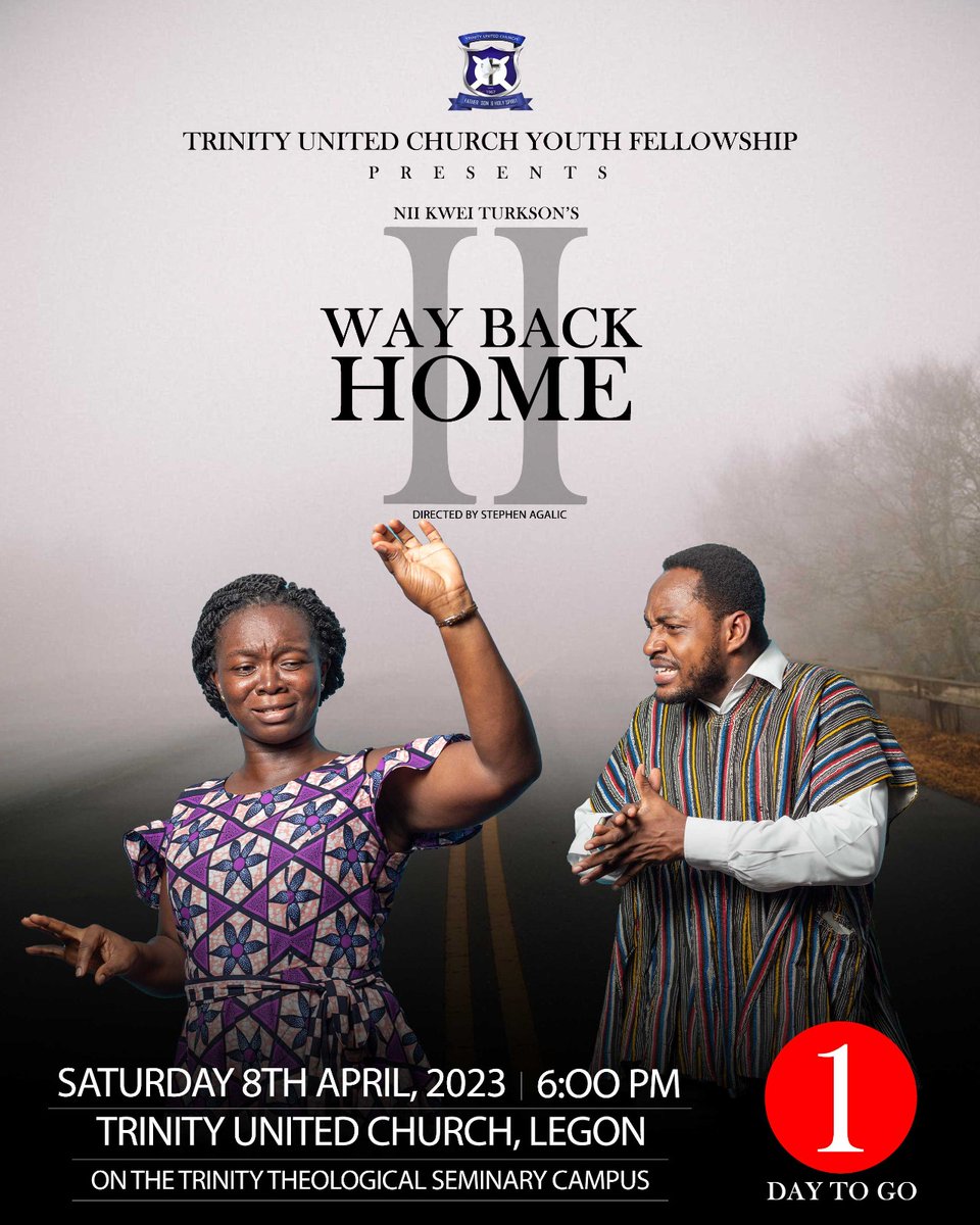 Join us tomorrow for the highly anticipated 'Way Back Home 2.0' Easter Drama! We're thrilled to introduce Jennifer and Enoch as part of the enterprising cast bringing this story to life. 
#WayBackHome2_0 #EasterDrama #TrinityUnitedChurchLegon #StayUpToDate #Drama #Theater #Free