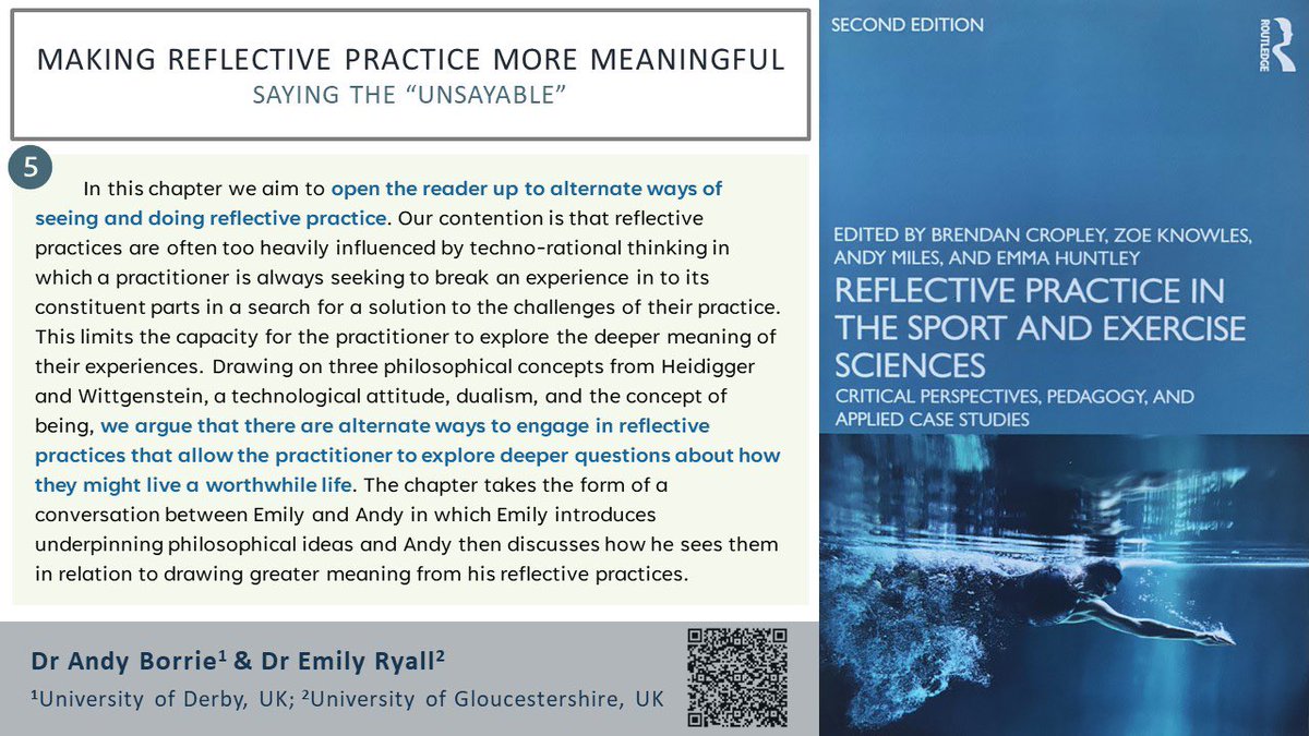 Brendan Cropley (@brendancropley) on Twitter photo Last peek into our <a href="/tandfsport/">Routledge Sport, Leisure, and Tourism</a> RP in SES book this week. Chpt.5 by <a href="/AndyBorrie/">Andy Borrie</a> & <a href="/emilyryall/">Emily Ryall</a> offers a beautiful insight into meaningful reflective practices, questioning the norm through different philosophical lenses bringing ideas to life with stimulating reflective vignettes👇 Last peek into our <a href="/tandfsport/">Routledge Sport, Leisure, and Tourism</a> RP in SES book this week. Chpt.5 by <a href="/AndyBorrie/">Andy Borrie</a> & <a href="/emilyryall/">Emily Ryall</a> offers a beautiful insight into meaningful reflective practices, questioning the norm through different philosophical lenses bringing ideas to life with stimulating reflective vignettes👇