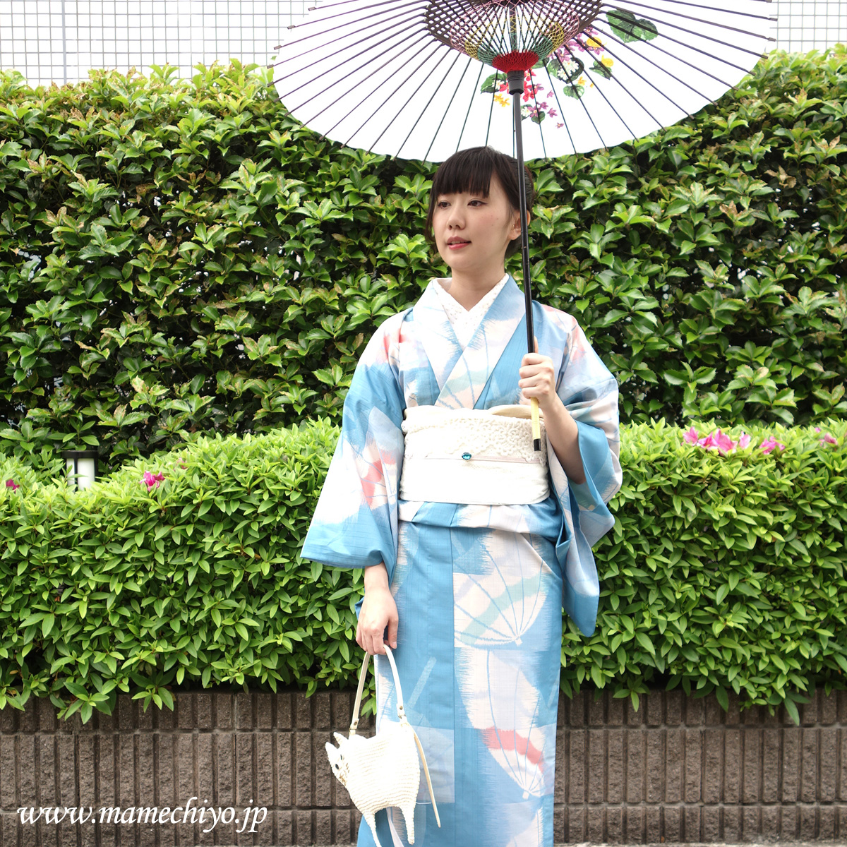 WEB限定デザイン ☆きもの道楽ブランド浴衣☆セオα・オフ白黄緑矢絣調