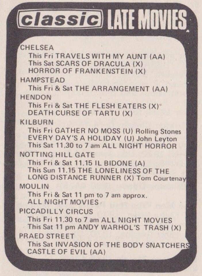 These were the 'Classic' Late Movies screening in London cinemas over this weekend fifty years ago... #1970s #films #film #latemovies #Londoncinemas