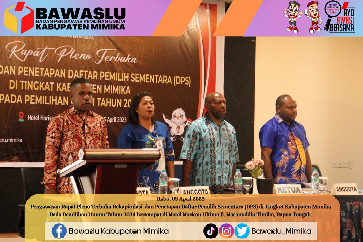 Hallo Sahabat Bawaslu,

Daftar Pemilih Sementara (DPS) Kabupaten Mimika.

Jmlh TPS: 𝟵𝟮𝟰
Jmlh Pemilih Laki-Laki: 𝟭𝟮𝟯.𝟰𝟴𝟯
Jmlh Pemilih Perempuan: 𝟭𝟬𝟲.𝟭𝟯𝟲
Total Jumlah Pemilih : 𝟮𝟮𝟵.𝟲𝟭𝟵

#PengawasanPlenoDPS
#BawasluMengawasi
#AyoAwasiBersama
#BawasluTidakSendiri