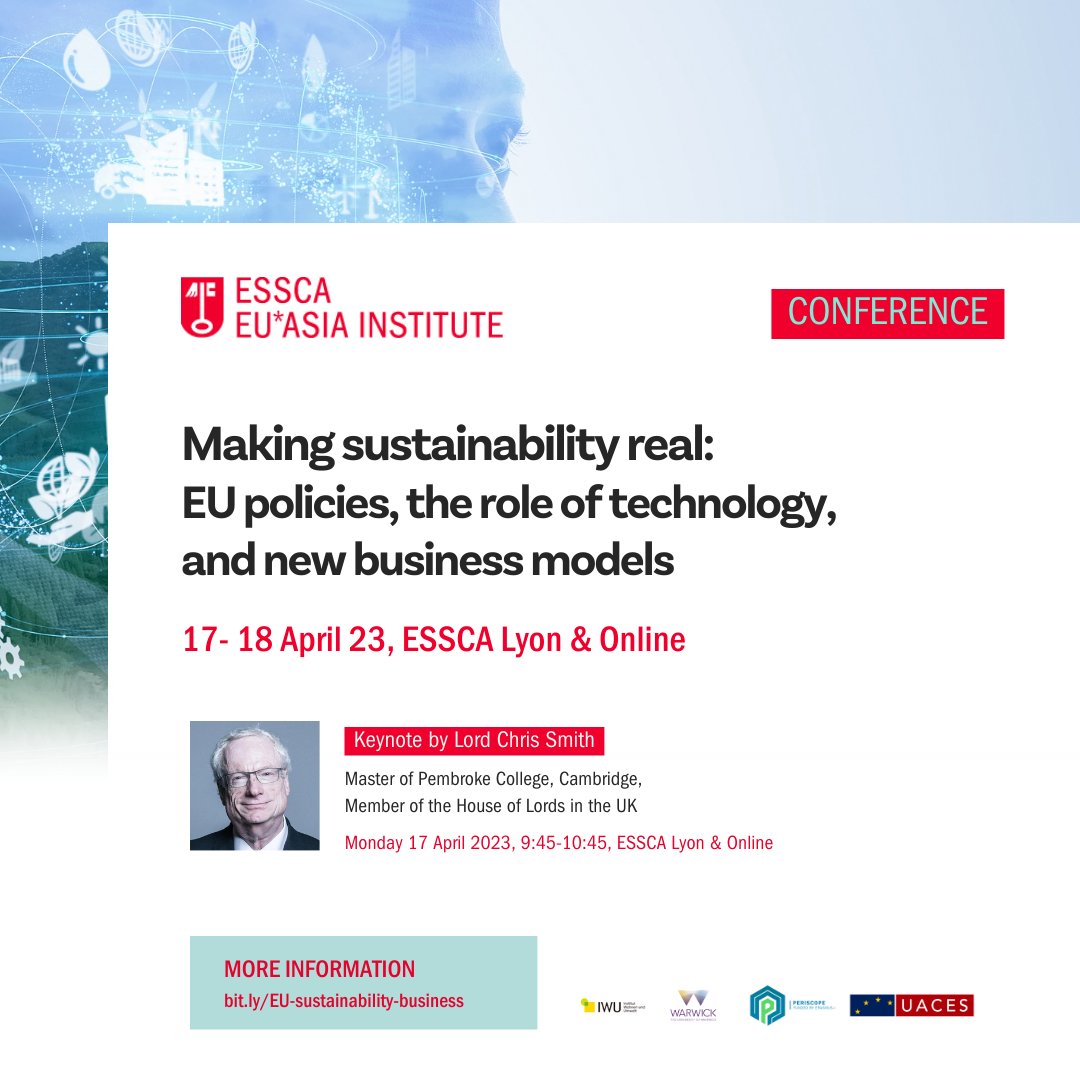 ESSCA EU*Asia Institute (@essca_eu_asia) on Twitter photo 🌳The full programme for our conference 'Making Sustainability Real' is now available.
We are delighted to welcome Lord Chris Smith from <a href="/pembroke1347/">Pembroke College Cambridge</a> for the keynote speech on how to reconcile growth and sustainability.
Info & registration ➡ essca-knowledge.fr/en/all-posts/e… 🌳The full programme for our conference 'Making Sustainability Real' is now available.
We are delighted to welcome Lord Chris Smith from <a href="/pembroke1347/">Pembroke College Cambridge</a> for the keynote speech on how to reconcile growth and sustainability.
Info & registration ➡ essca-knowledge.fr/en/all-posts/e…