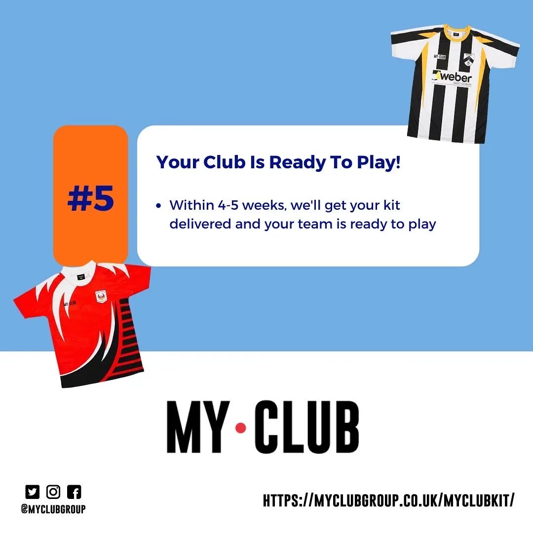 myclubgroup's tweet image. Wondering how getting your custom kit with us works? Here’s the step-by-step process.

#grassrootssports #customkit #sportskit