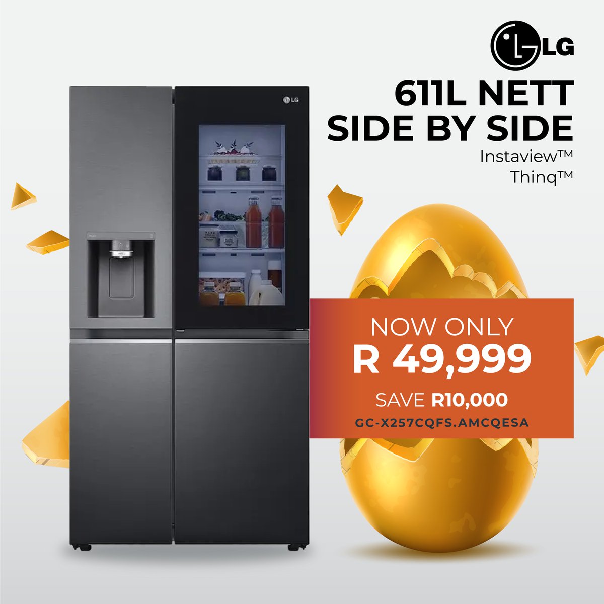 expertstores_sa's tweet photo. 🐰SAVE R10 000 on the @LGSouthAfrica 611l Nett Instaview™ Thinq™ Side By Side Refrigerator!
Knock twice and see more of what's inside!🥚Get yours here: https://t.co/KKK3SSR8ZJ
#CrackingGoodDeals #ExpertSA #LG
E&OE | Subject to availability | T&Cs apply | Limited time only. https://t.co/QP7aTF5prC