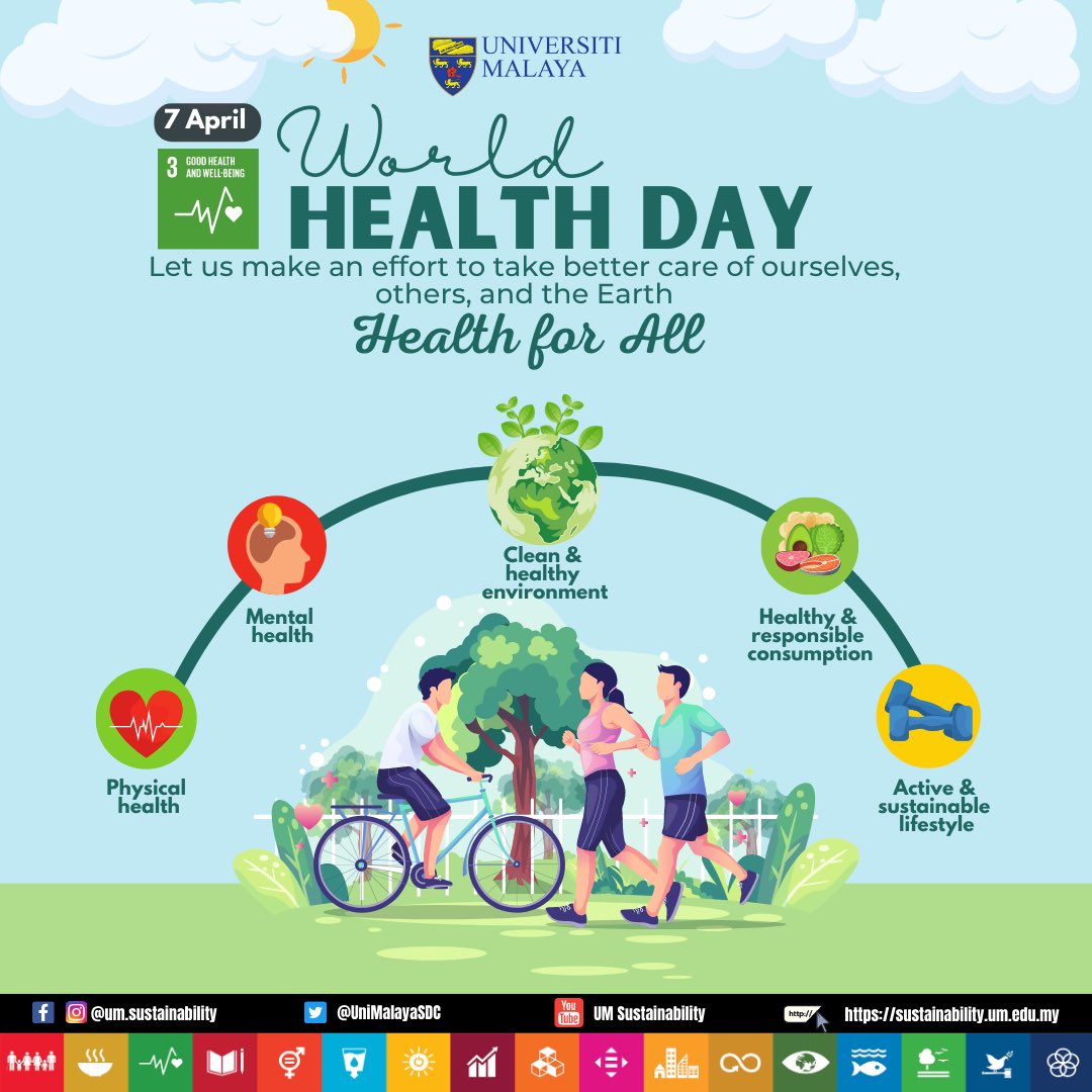 UniMalayaSDC's tweet photo. Happy World Health Day 2023
“Health for All”

The date of 7 April also marks the anniversary of the World Health Organisation (WHO)'s founding in 1948. Happy 75th Anniversary to @WHO ⚕️🩺👩🏻‍⚕️👨🏻‍⚕️⛑️

#HealthForAll #healthcare #healthiswealth https://t.co/8VnDfQiSpM