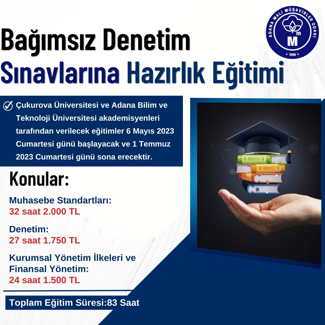 Bağımsız Denetim Sınavlarına Hazırlık Eğitimi

Detaylı bilgi ve ders programına aşağıdaki bağlantıdan ulaşabilirsiniz.
Kayıt için: 0 549 327 01 07 - 0 549 327 01 08

adanasmmmo.org.tr/bagimsiz-denet…