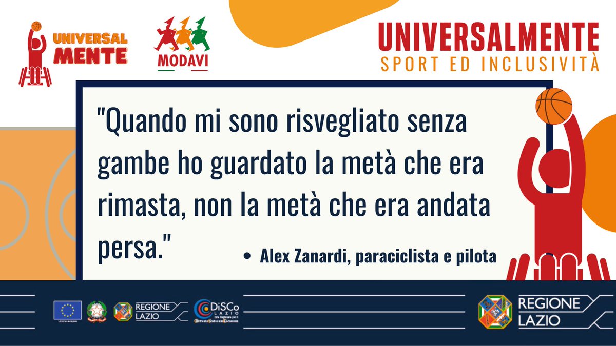 🚴🏼‍♂️Le grandi storie di sport: #AlexZanardi
🏀 #UniversalMente, col finanziamento di #DiscoLazio, mette a disposizione uno sportello informativo per aiutare i cittadini ad avere le info sulle strutture attrezzate e sui servizi nel territorio, per giovani e studenti con #disabilità.