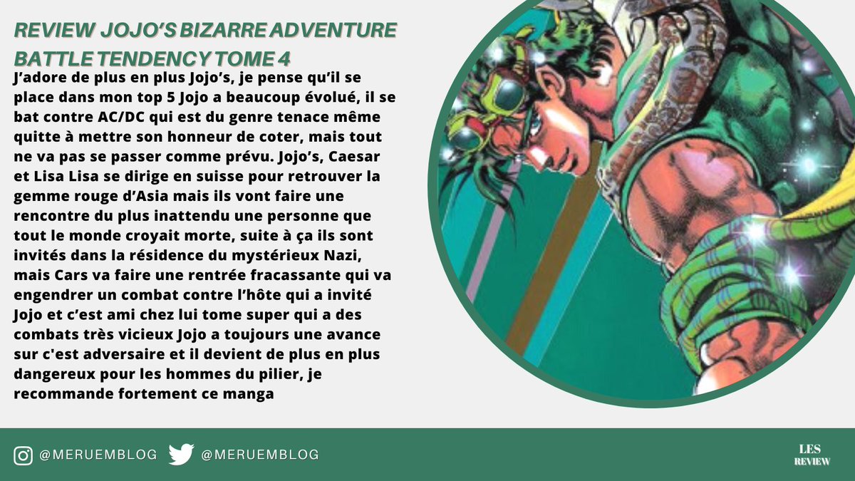 メルエム🐜👑 (@meruemblog) on Twitter photo Nouvelle review sur le tome 4 de Jojo’s bizarre adventure battle tendency des éditions <a href="/DelcourtTonkam/">Delcourt/Tonkam</a>
Vous pouvez aussi retrouver la review sur mon Instagram, mon blog et aussi sur Babelio,Gleeph Nouvelle review sur le tome 4 de Jojo’s bizarre adventure battle tendency des éditions <a href="/DelcourtTonkam/">Delcourt/Tonkam</a>
Vous pouvez aussi retrouver la review sur mon Instagram, mon blog et aussi sur Babelio,Gleeph