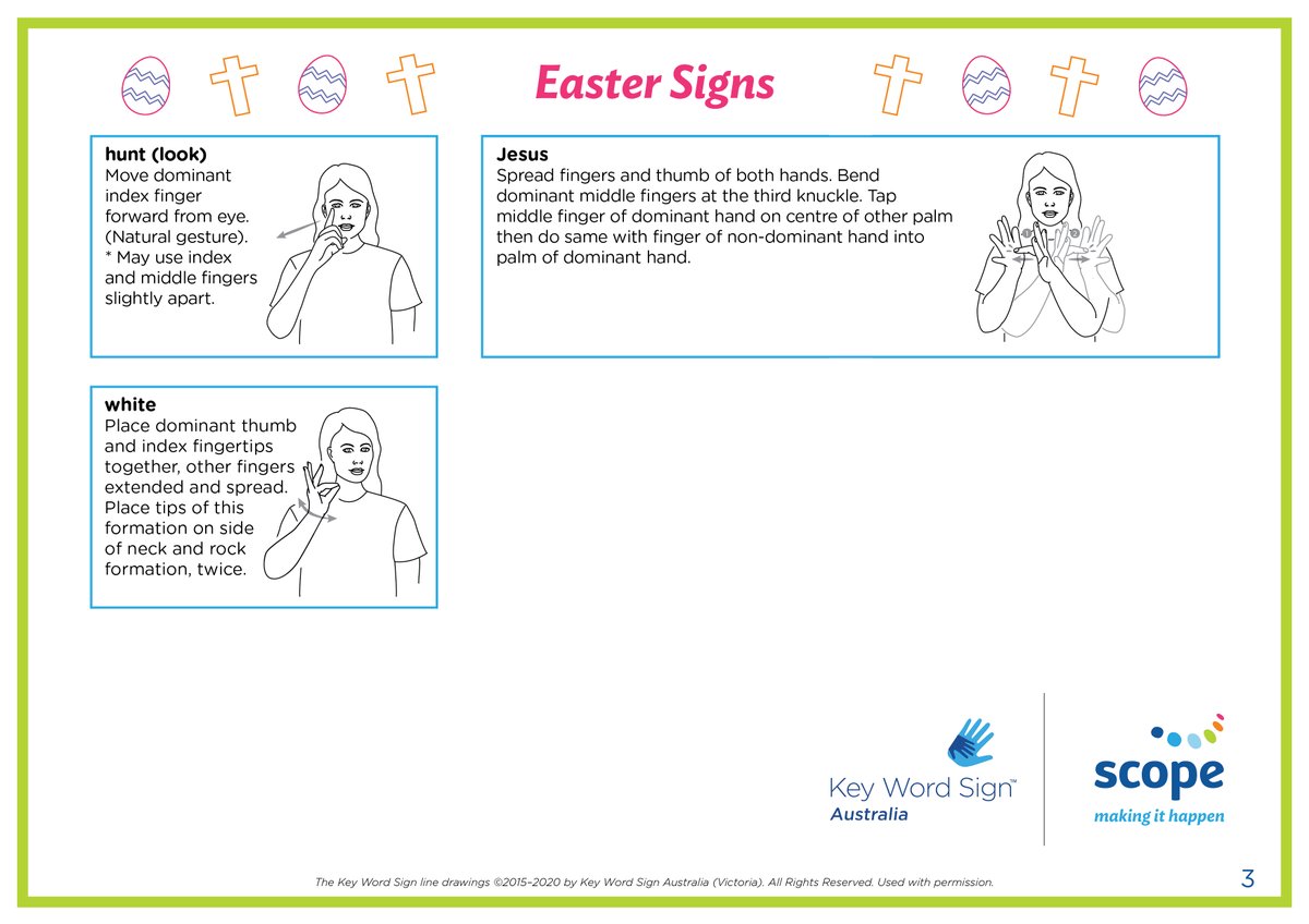 scopeaust's tweet image. Wishing everyone a safe and happy #Easter this weekend! 

Here are some egg-cellent #KeyWordSign resources you can use 🐰🍫🥚