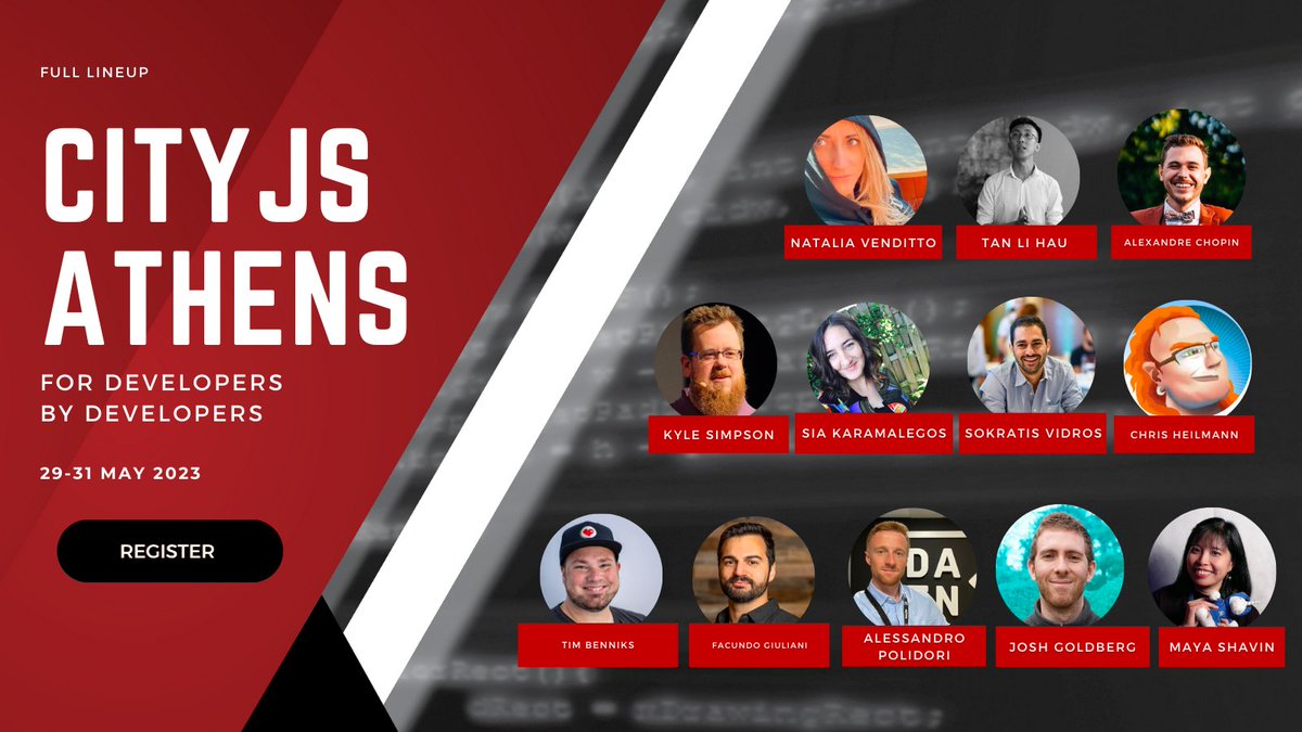 CityJS Conferences (@cityjsconf) on Twitter photo The second edition of #CityJS Athens is around the corner with some influential speakers such as @iamnuxt Kyle Simspon <a href="/JoshuaKGoldberg/">Josh Goldberg 🦋</a> <a href="/NikkitaFTW/">Sara Vieira</a>
Combine, the lowest price ticket, with nice weather, views of acropolis best food, and the best Greek hospitality! The second edition of #CityJS Athens is around the corner with some influential speakers such as @iamnuxt Kyle Simspon <a href="/JoshuaKGoldberg/">Josh Goldberg 🦋</a> <a href="/NikkitaFTW/">Sara Vieira</a>
Combine, the lowest price ticket, with nice weather, views of acropolis best food, and the best Greek hospitality!