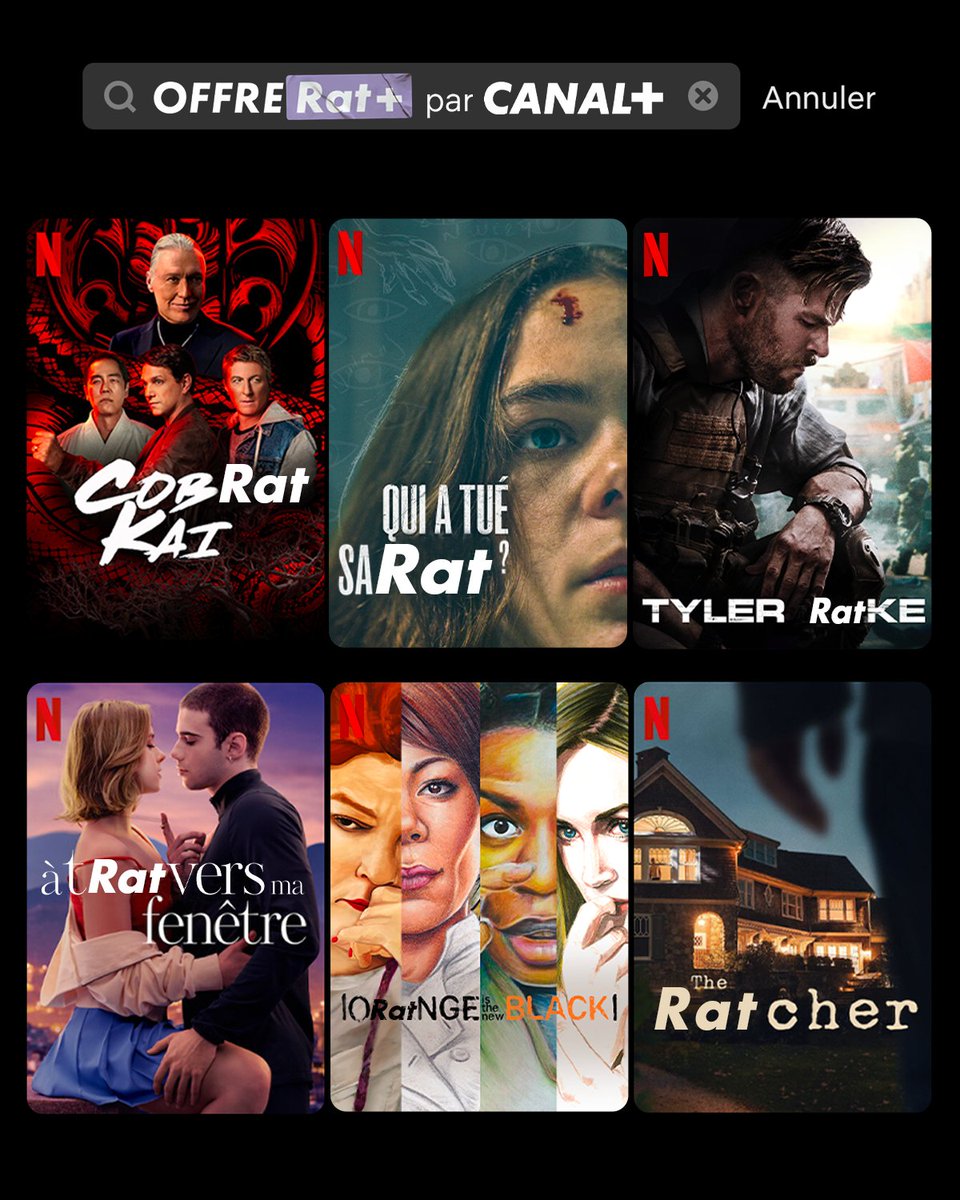 NetflixFR's tweet photo. Les rats de l’offre CANAL+ envahissent Netflix ! 🐀 https://t.co/rEcn3p6Cdp
