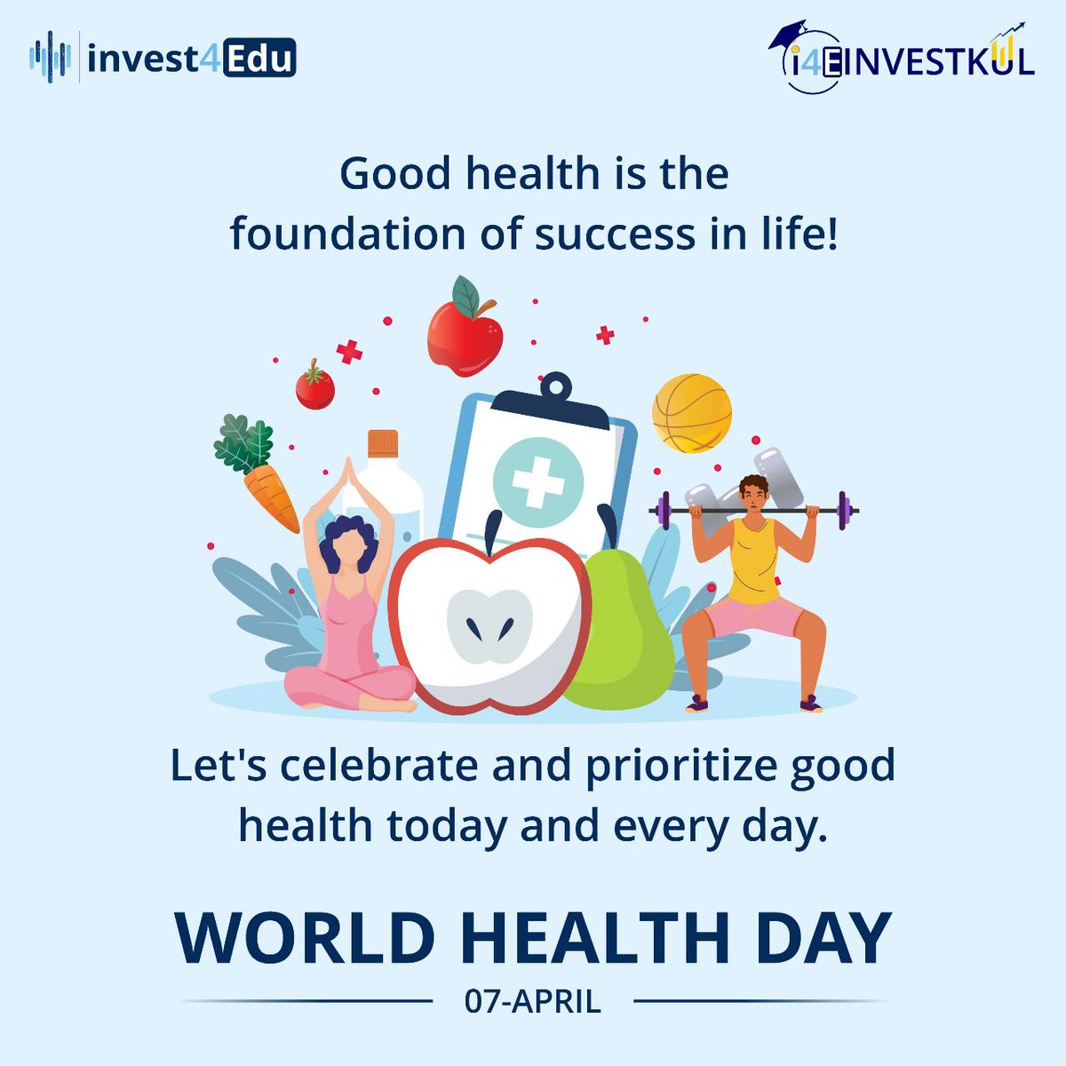 invest4edu's tweet photo. Invest in your health today for your brighter future tomorrow #WorldHealthDay2023 #eathealthy #sleepenough #exercisedaily https://t.co/yQJoRCeT1p