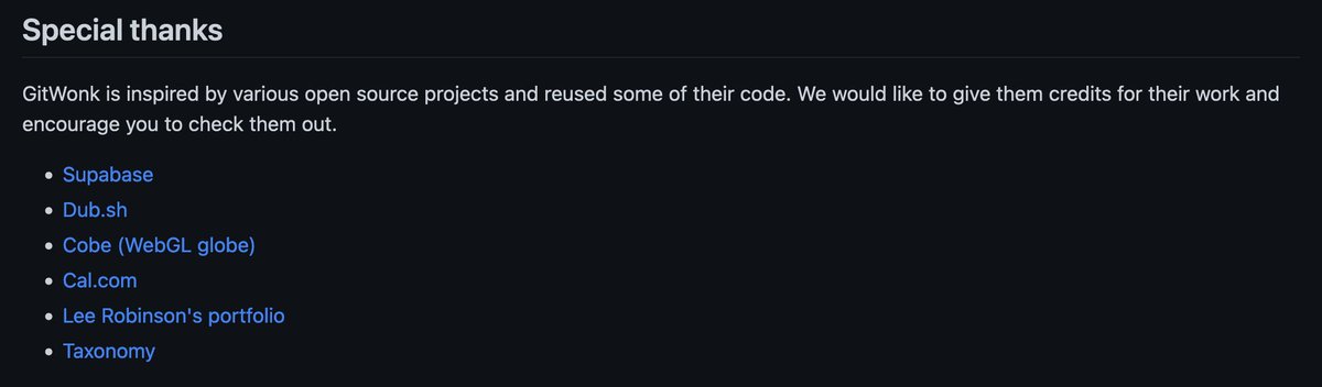 getgitwonk's tweet image. Thanks for the inspirations, and we really appreciate all your open source works ❤️🙏🏼

cc: @supabase @shadcn @dubdotsh @steventey @leeerob @shuding_ @calcom 

Check out our repo at: github.com/gitwonk/gitwonk