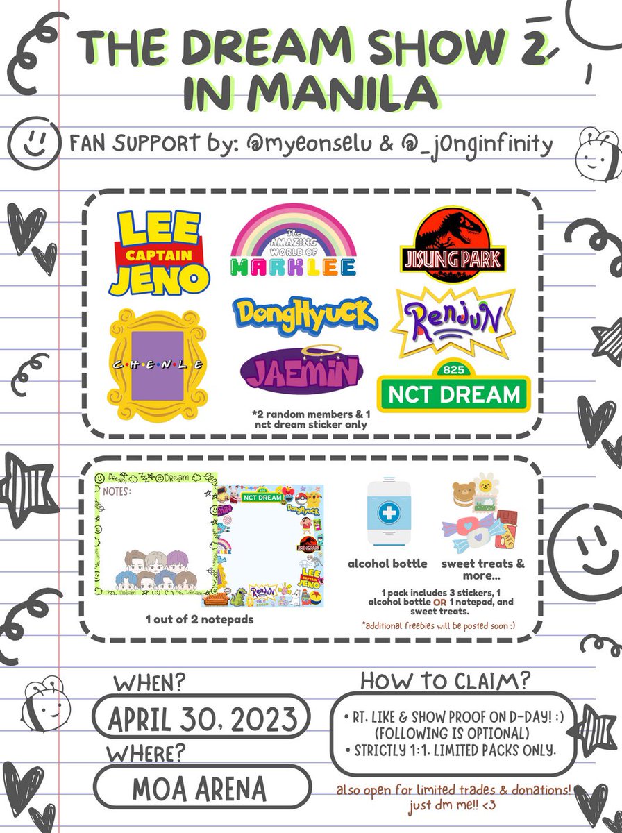 ⋆ the dream show 2 in manila fansupport ⋆
by: <a href="/myeonselu/">fatima 🌸</a> &amp; <a href="/_j0nginfinity/">nikki</a>

~hewoo, dreamzens! we'll be giving away smol dream packs on d-day! ໒꒰ྀི∩˃ ᵕ ˂∩꒱ྀི১

✦ strictly 1:1
✦ loc &amp; time: tba
✦ see pic ⬇️

see you! ♡

#THEDREAMSHOW2_in_MANILA
#TDS2inMNL #TDS2inMANILA