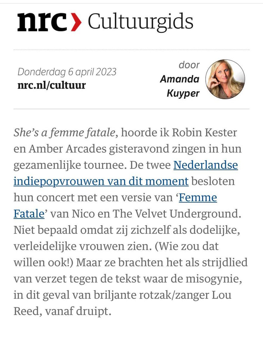 AT EASE β’ Adriaan Pels (@atease) on Twitter photo NRC: Robin Kester en Amber Arcades: βDe twee Nederlandse indiepopvrouwen van dit momentβ. β Zondag de finale in Amsterdam <a href="/ParadisoAdam/">Paradiso Amsterdam</a> @tolhuistuin NRC: Robin Kester en Amber Arcades: βDe twee Nederlandse indiepopvrouwen van dit momentβ. β Zondag de finale in Amsterdam <a href="/ParadisoAdam/">Paradiso Amsterdam</a> @tolhuistuin