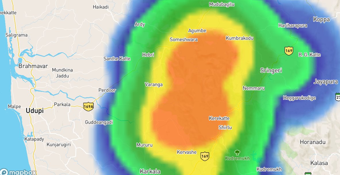 4.15 PM Update:

Intense TS from Agumbe to Kudremukh. 
Charmadi ghats might be in for TS showers today. 

Those driving in this route, kindly be aware of that.

#Udupi #Mangalore #Karnataka #malnad