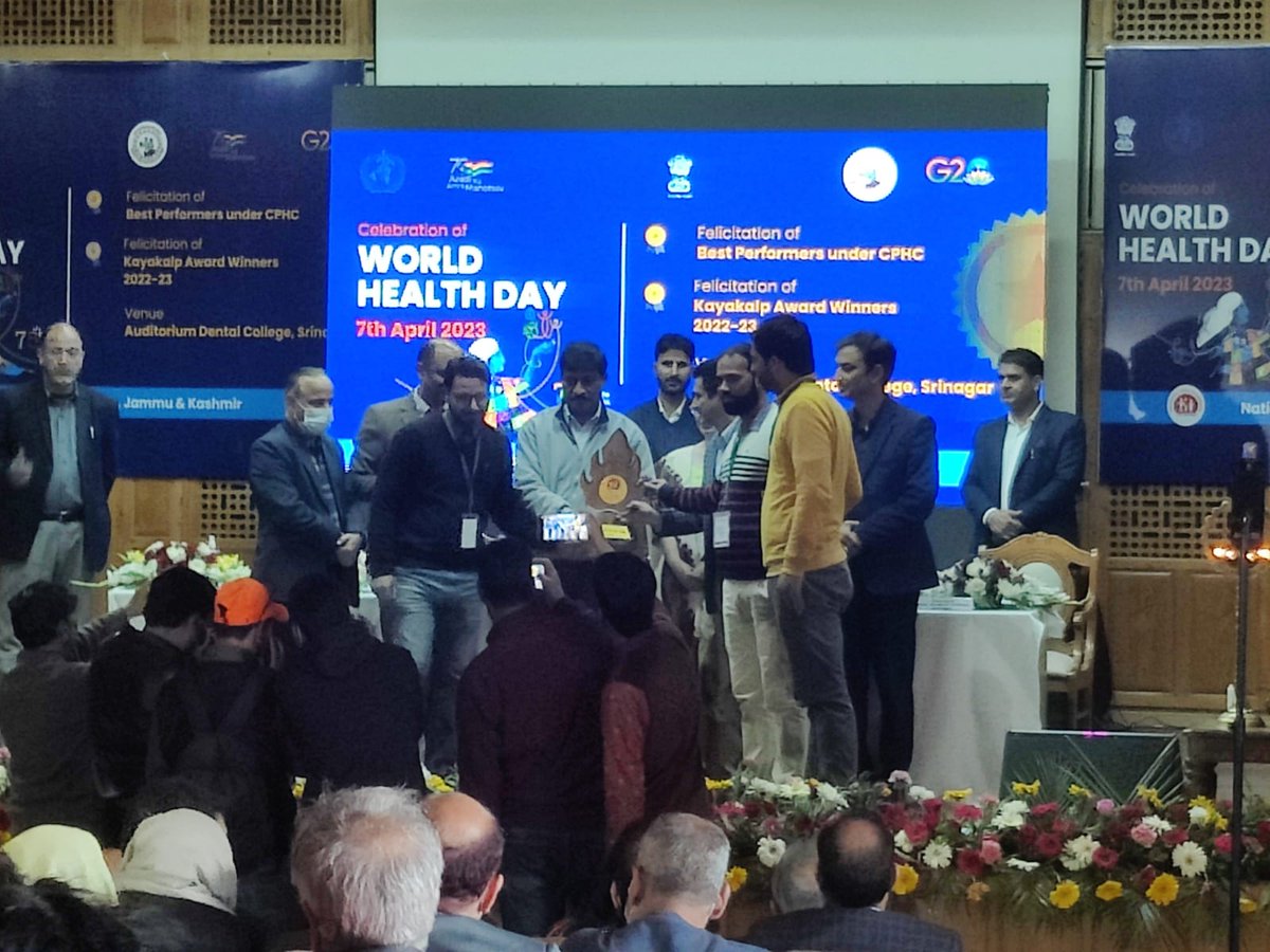 On the occasion of World Health Day, District Shopian awarded 4 outstanding performance by grabbing Ist position in J&amp;K for Highest NCD Follow-ups &amp; 2nd position in J&amp;K for Operationalization of Health &amp; Wellness Centers.The awards were received by CMO Shopian &amp; his team
<a href="/diprjk/">Information & PR, J&K</a>