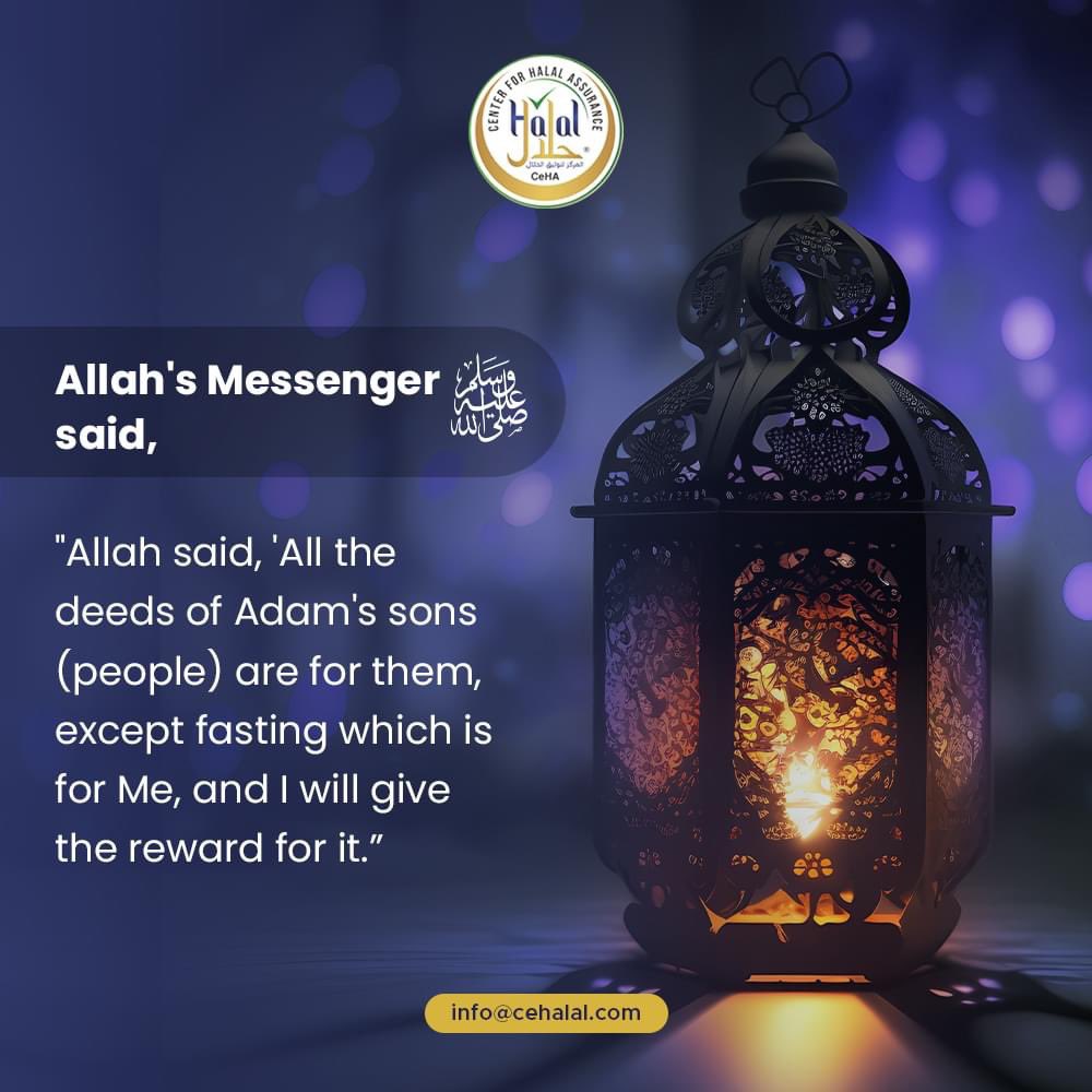 CeHalal's tweet photo. Allah's Messenger ( صلى الله عليه وسلم) said, "Allah said, 'All the deeds of Adam's sons (people) are for them, except fasting which is for Me, and I will give the reward for it.’

روى البخاري (1761) ومسلم (1946)

#Ramzan #fasting #blessings #deeds #rewards #blessings #prayers https://t.co/fZXE5IUqHR