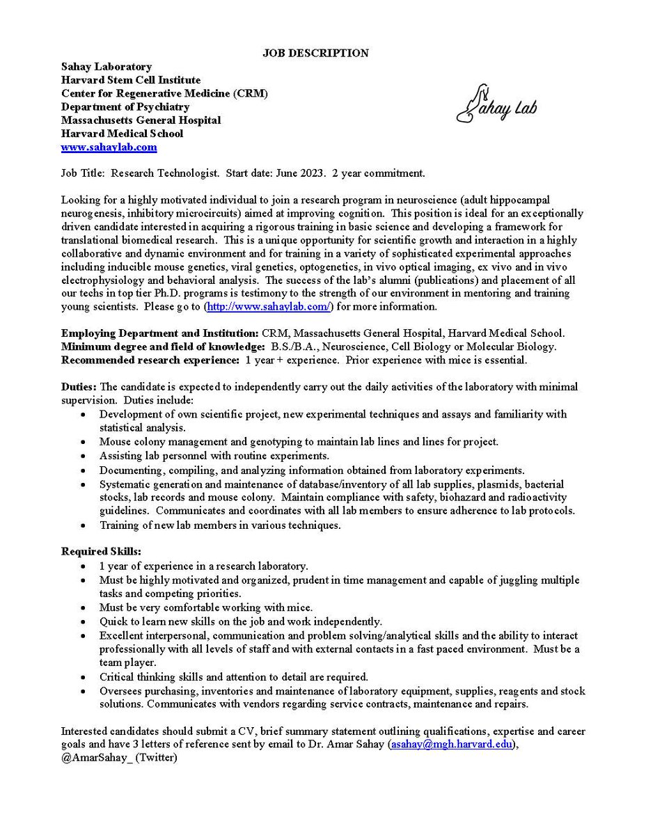 We are hiring a lab tech to start in June.  If you are interested in doing exciting science in a fun lab with nice people during your gap years, get in touch.   Advert attached.  Please RT.  Thanks!