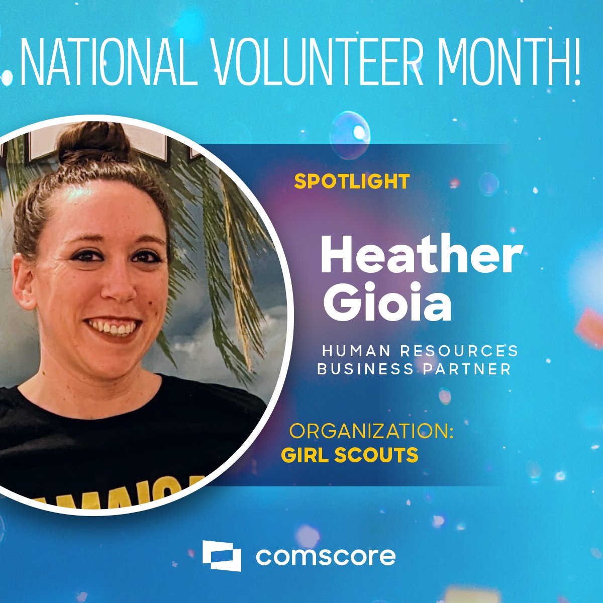 Comscore's tweet photo. In our first National Volunteer Month feature, we’re spotlighting 🌟 Heather Gioia 🌟 our Human Resources Business Partner who volunteers with the @girlscouts of America.

Read more about her story 📖 in this feature!

#womenofcomscore #nationalvolunteermonth #comscore https://t.co/Ex1jAhvV3r