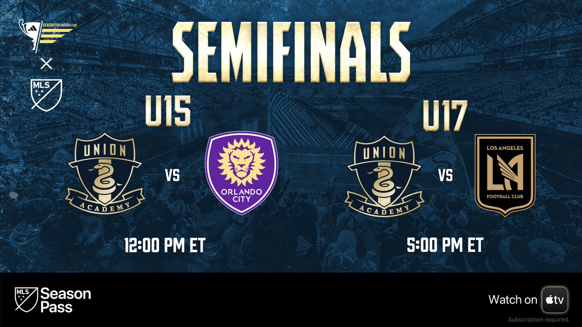 phlunionacademy's tweet photo. You ready? Saturday with the #Babysnakes as we storm into the GA Cup Semifinals.

Catch the action on @AppleTV with MLS Season Pass. #DOOP @PhilaUnion  | @yscacademy 
https://t.co/c8aNrc8ucu https://t.co/x4ggMsgPnm
