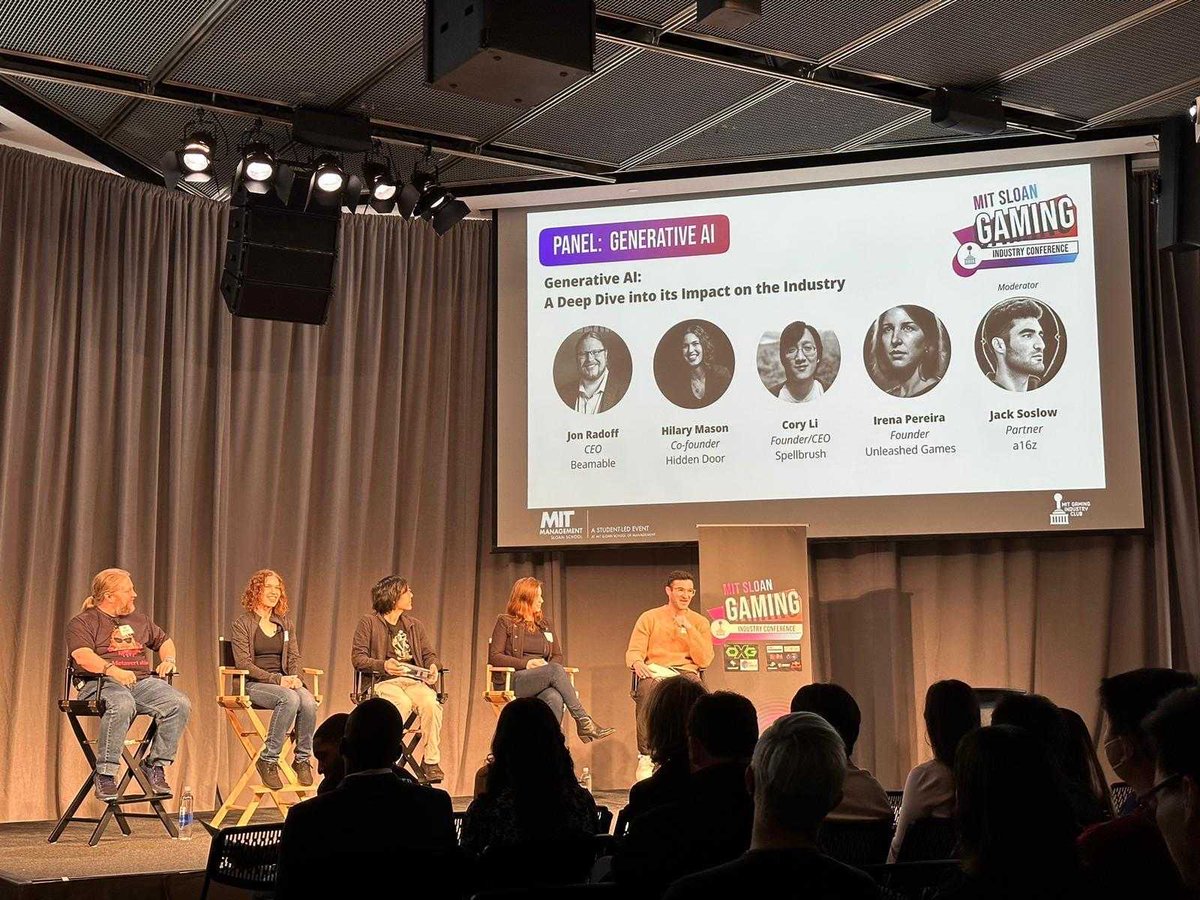 So cool to see this deep dive into the potential for generative AI in gaming at <a href="/mitgic/">MIT Gaming Industry Club</a> #mgicon, with <a href="/hmason/">Hilary Mason</a>, <a href="/JackSoslow/">Jack Soslow</a>, <a href="/jradoff/">Jon Radoff 👾/acc 🎮 Metavert</a>, <a href="/aneri/">zabreneva</a>, and <a href="/Cixelyn/">cory</a>!