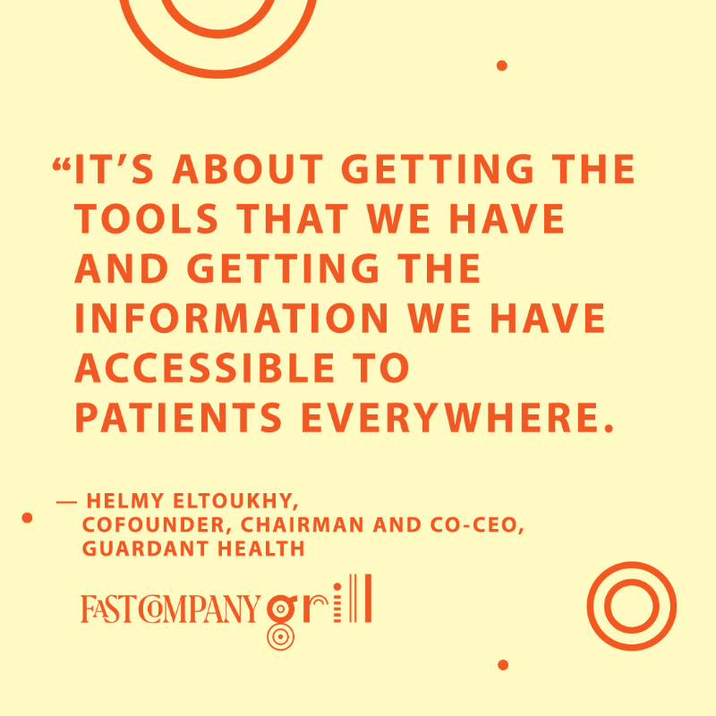 FastCompany's tweet photo. Hear more from @Helmy_L2K at a recent #FCGrill @sxsw panel on #thefutureofhealthcare and the development of @guardanthealth’s blood tests to support #cancercare.
