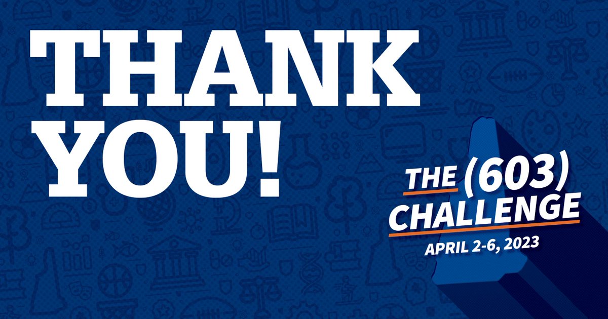 THANK YOU!

We are so grateful to all who participated in the 603 Challenge this week and donated to Political Science, UNH College of Liberal Arts, and any other participating areas - Go Wildcats!