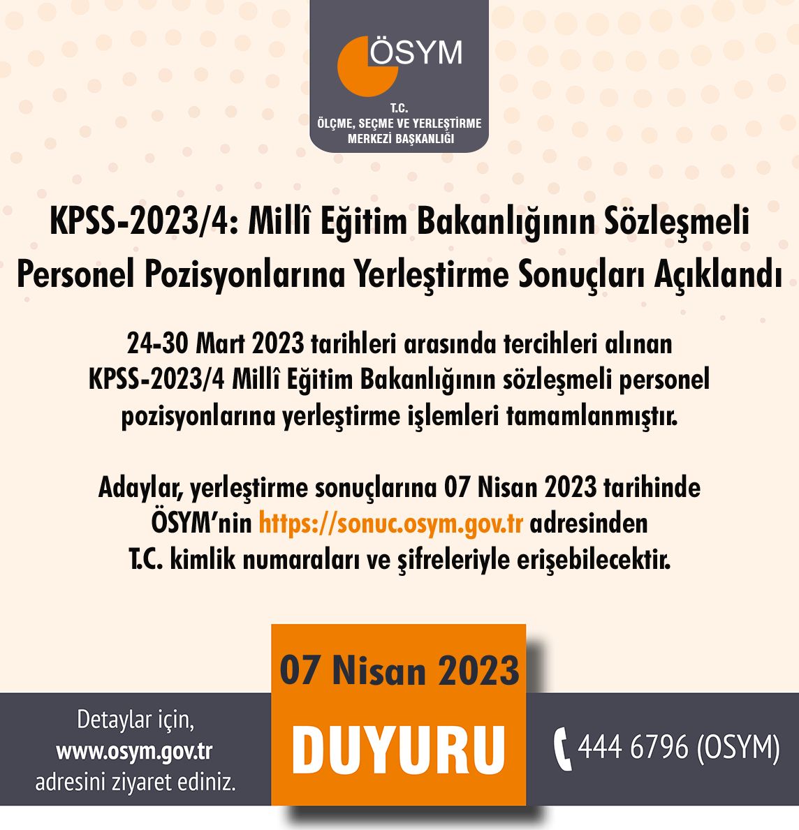 KPSS-2023/4: Millî Eğitim Bakanlığının Sözleşmeli Personel Pozisyonlarına Yerleştirme Sonuçları Açıklandı osym.gov.tr/TR,25416/kpss-…