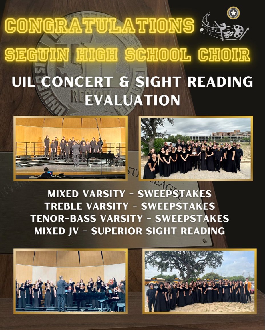 Great job, <a href="/SeguinHSTx/">Seguin High School</a> choirs! Your success at UIL is truly impressive!

#WeAreSeguin