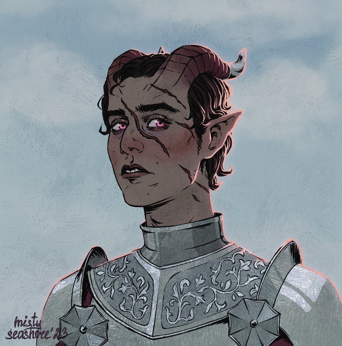 seashore_art's tweet photo. Character for another DnD campaign - Clemens. Tiefling, warrior, goofy guard who was kicked out of service. https://t.co/gcbSVeknUr