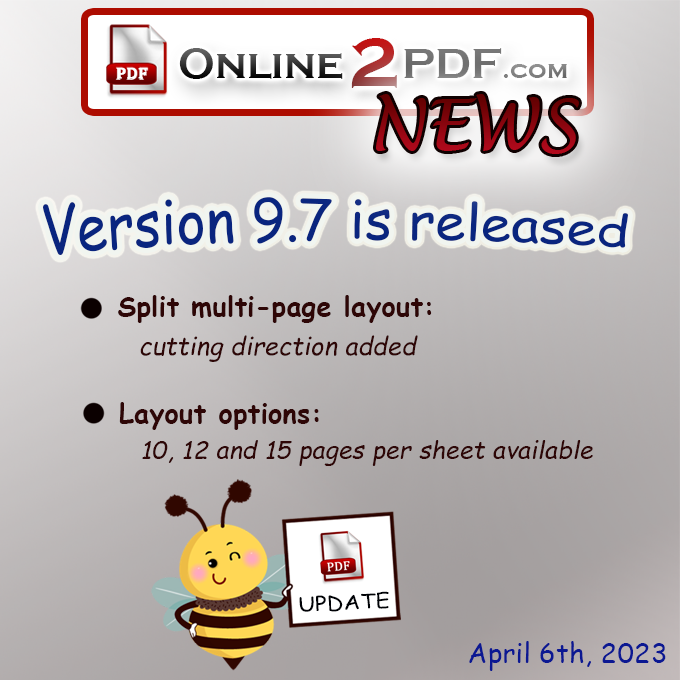 Online2PDF's tweet photo. News: Version 9.7 is released with new layout options
Check out the latest version: https://t.co/SGvYG2yq9S
Follow us to stay up to date :) https://t.co/X64YNQn7NY
