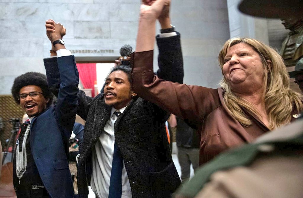 mmpadellan's tweet photo. Three Democratic Representatives in Tennessee were supposed to be expelled for violating decorum rules.

Only two of them, two Black men, were expelled. Rep. Gloria Johnson, a White woman, was not expelled.

All three allegedly violated the same rule. The Black men were singled out.

THE TENNESSEE GOP IS RACIST.

There's no other way to look at what happened yesterday.