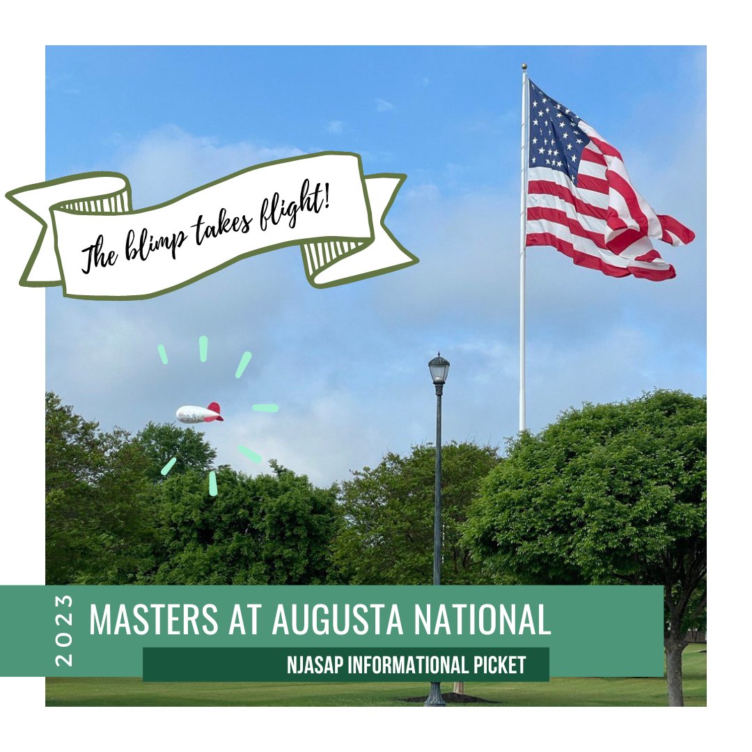 NJASAP's tweet photo. 100+ NJASAP pilots and their family members are gathered at Augusta National today to decry NetJets's executives refusal to take steps to restore the brand's competitive edge as the pilot labor crisis continues. // #NotCompetitive #Aviation #PilotShortage #TheMasters https://t.co/QyClmdxZVE