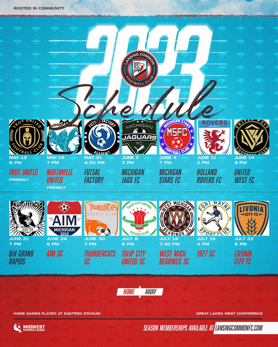 lansingcommonfc's tweet photo. Our 2023 schedule is here and before you know it we'll all be back at Eastern Stadium for a great summer of soccer. 

Get your tickets now and make sure you don't miss a moment. 

Memberships and season tickets are still available.  https://t.co/8e25V6wSiU https://t.co/F8ciyAbk3u