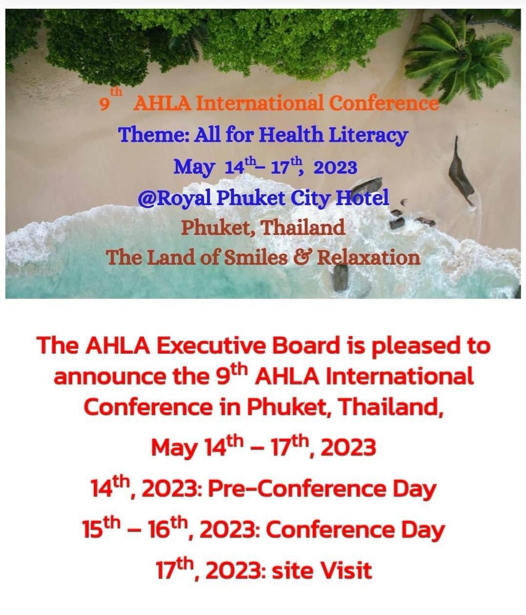 UPCPH's tweet image. 9th AHLA International Conference: ALL for HEALTH LITERACY

Deadline for Submission of Abstract has  been  EXTENDED to Saturday, 8 April 2023. 

ahla-conference2023.com
