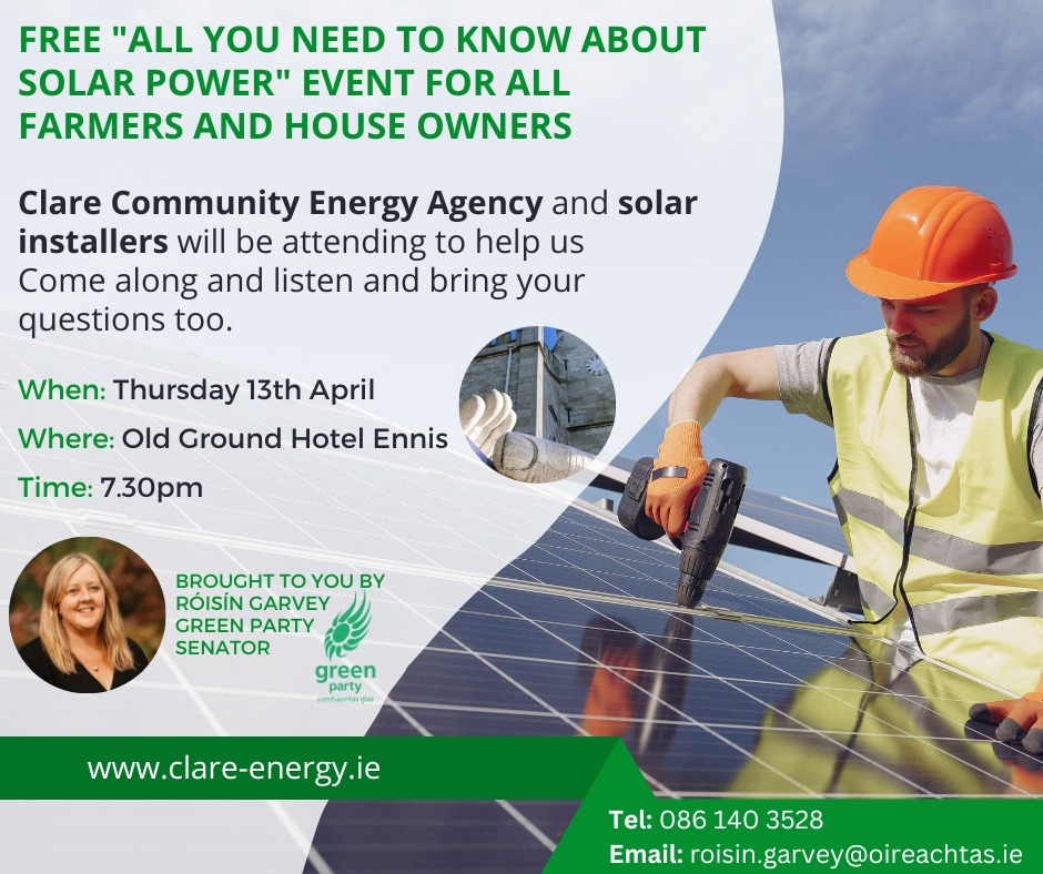 Looking forward to hosting this in @OldGroundHotel next Thursday. If youre thinking of going solar this is the event for you @clare_energy @GreenerClare #ownyourenergy #solarrevolution