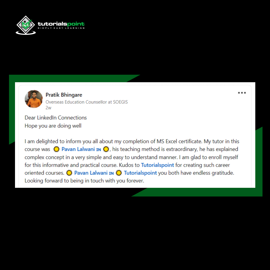 tutorialspoint's tweet photo. Thrilled to share this glowing review from our happy learner! It's incredibly rewarding to see our students not only succeed but also enjoy the learning journey.
#tutorialspoint #learners #happylearners #onlinelearning #onlinecourse #reviews #student https://t.co/klq3stazue