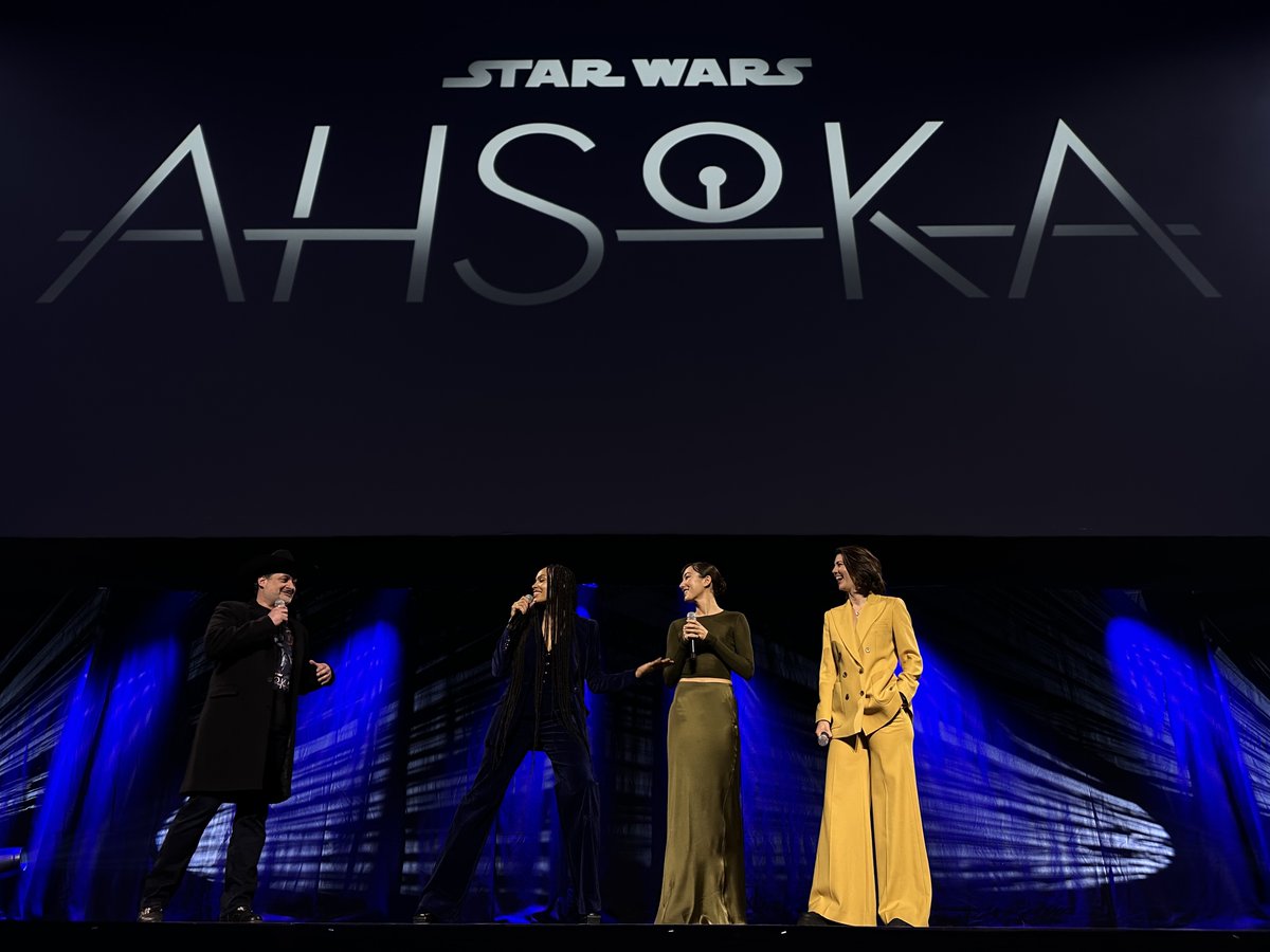 ahsokaofficial's tweet image. Natasha Liu Bordizzo and Mary Elizabeth Winstead join Rosario Dawson on stage for #Ahsoka!