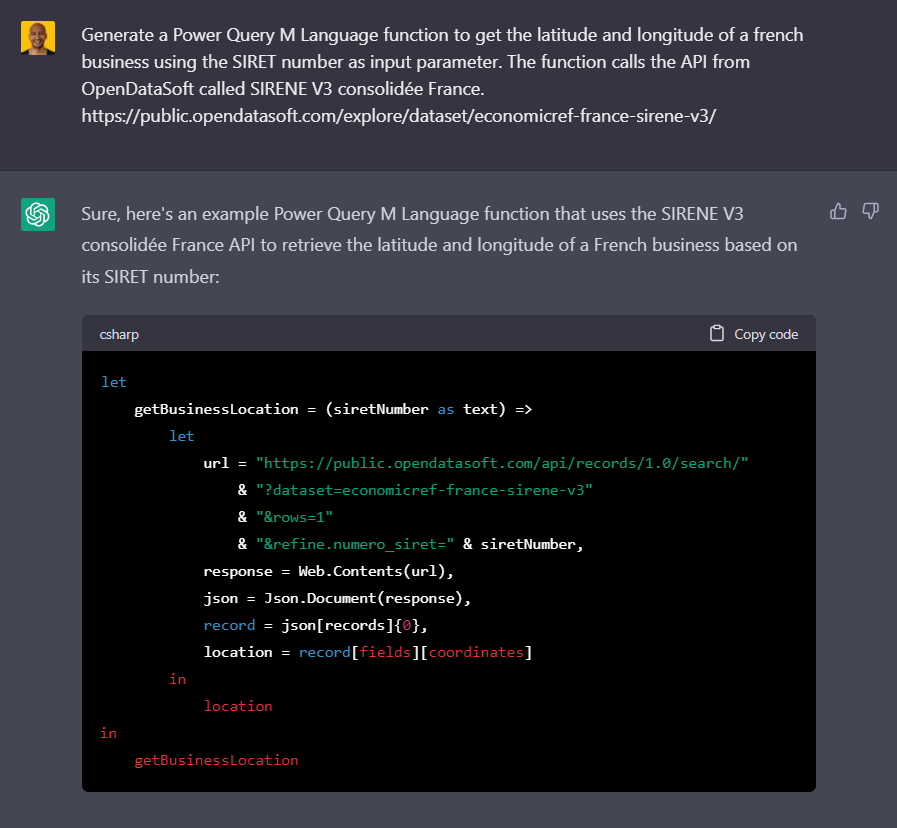 deitaboy's tweet photo. Quiet impressive to see that GPT models produce such clean #powerquery code. Respecting the naming convention and code best practices even coders are not respecting.

#powerbi #powerplatform https://t.co/IO3EHe8qND
