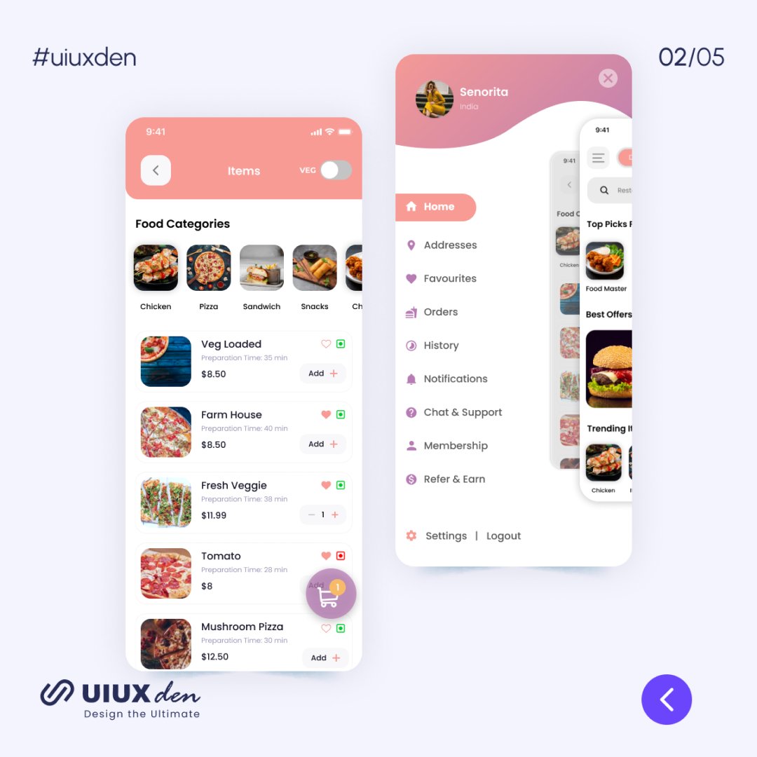 UiUxDen's tweet photo. With its sleek and modern interface, this templates is sure to make your food app stand out.  

Click here for more design templates: https://t.co/FBvfyFw1sO 

Follow @UiUxDen for more!  

#Template #mobileapps #designtemplate #uiuxdesign #Food #uiux #uiux #GraphicDesign #uiuxden https://t.co/dKaNKB3IhJ